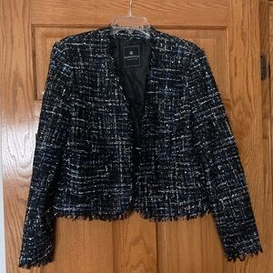 Multicolor black tweed blazer - blue white gray